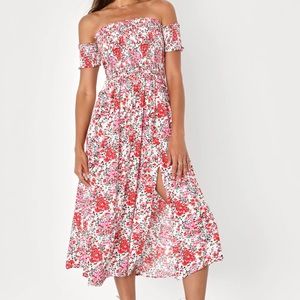 View from the Meadow Cream Floral Print Off-the-Shoulder Dress